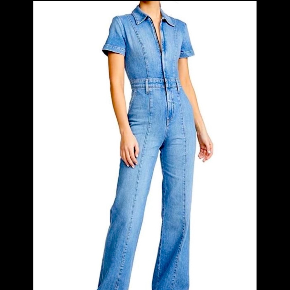 Alice and Olivia wide leg denim jumpsuit